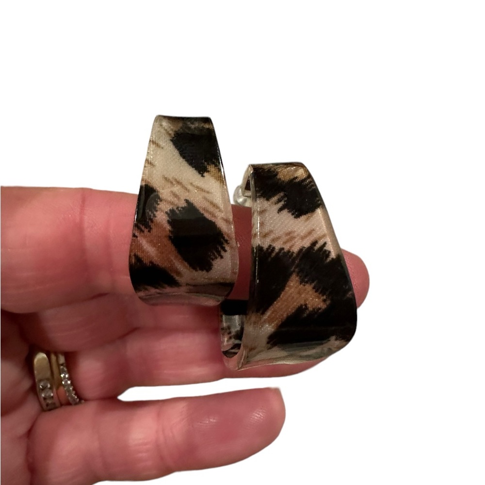 Animal Print Tan and Black Acrylic Rounded Square Hoop Earrings